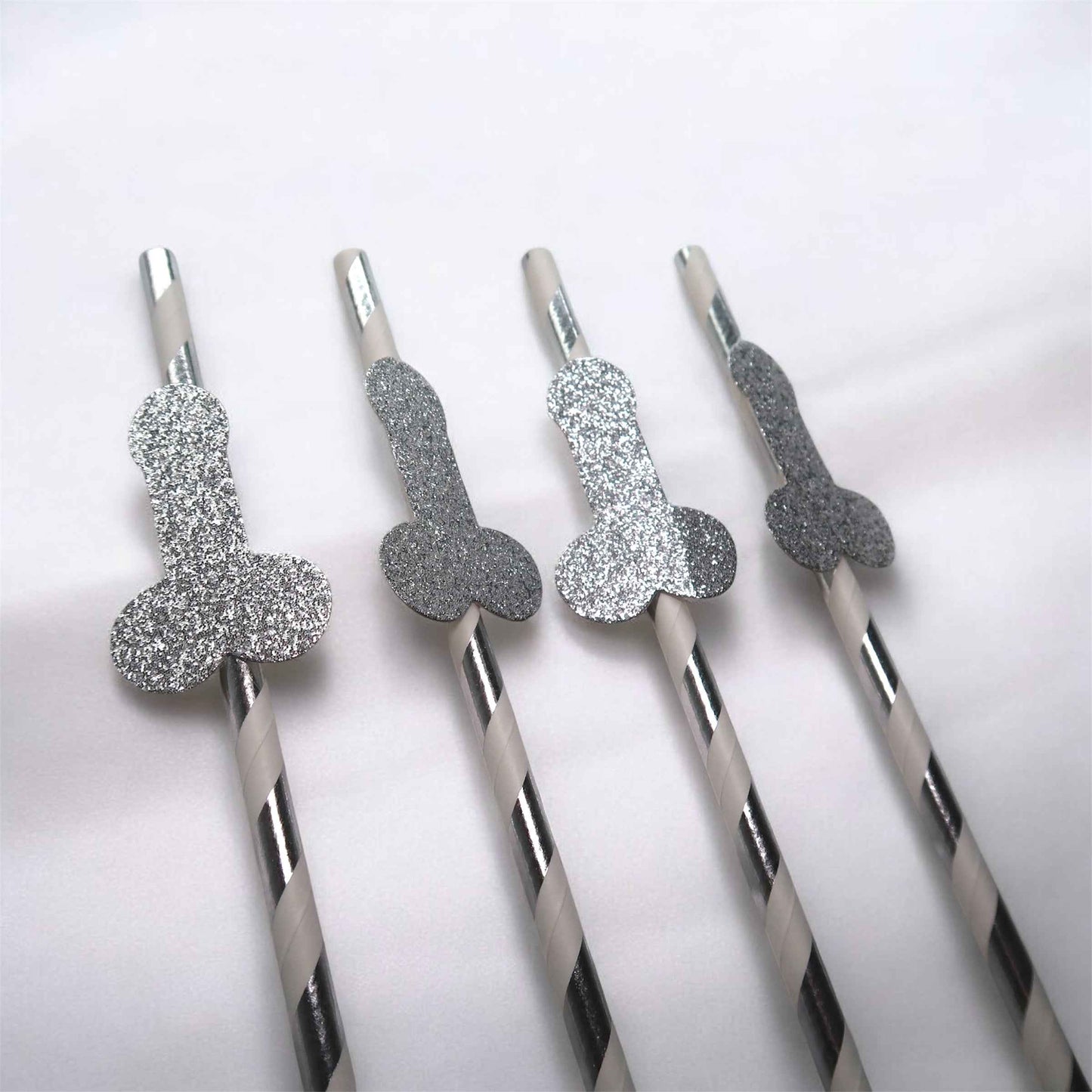 Pack of 10 Silver Glitter Willy Straws