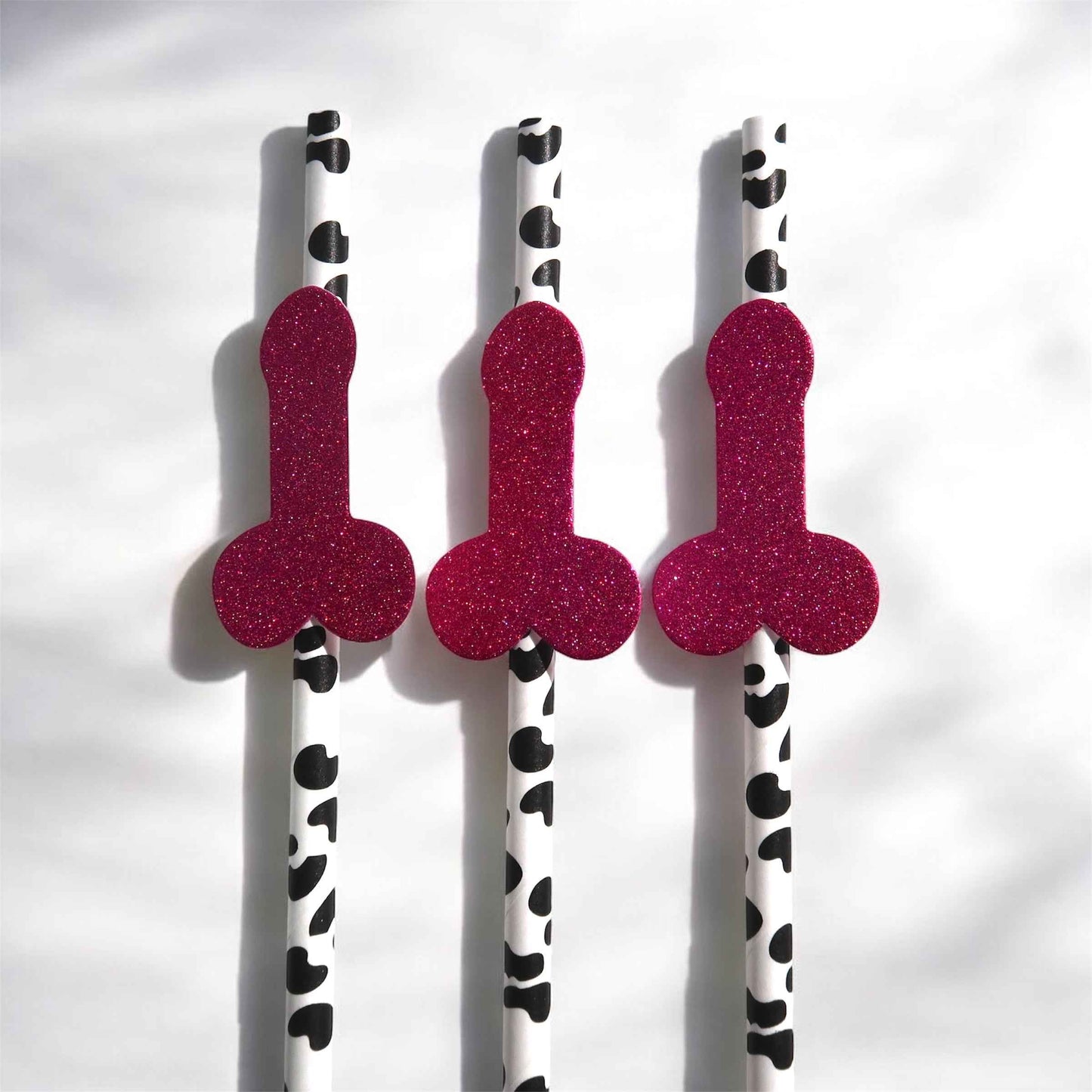 Pack of 10 Pink Glitter Willy Straws
