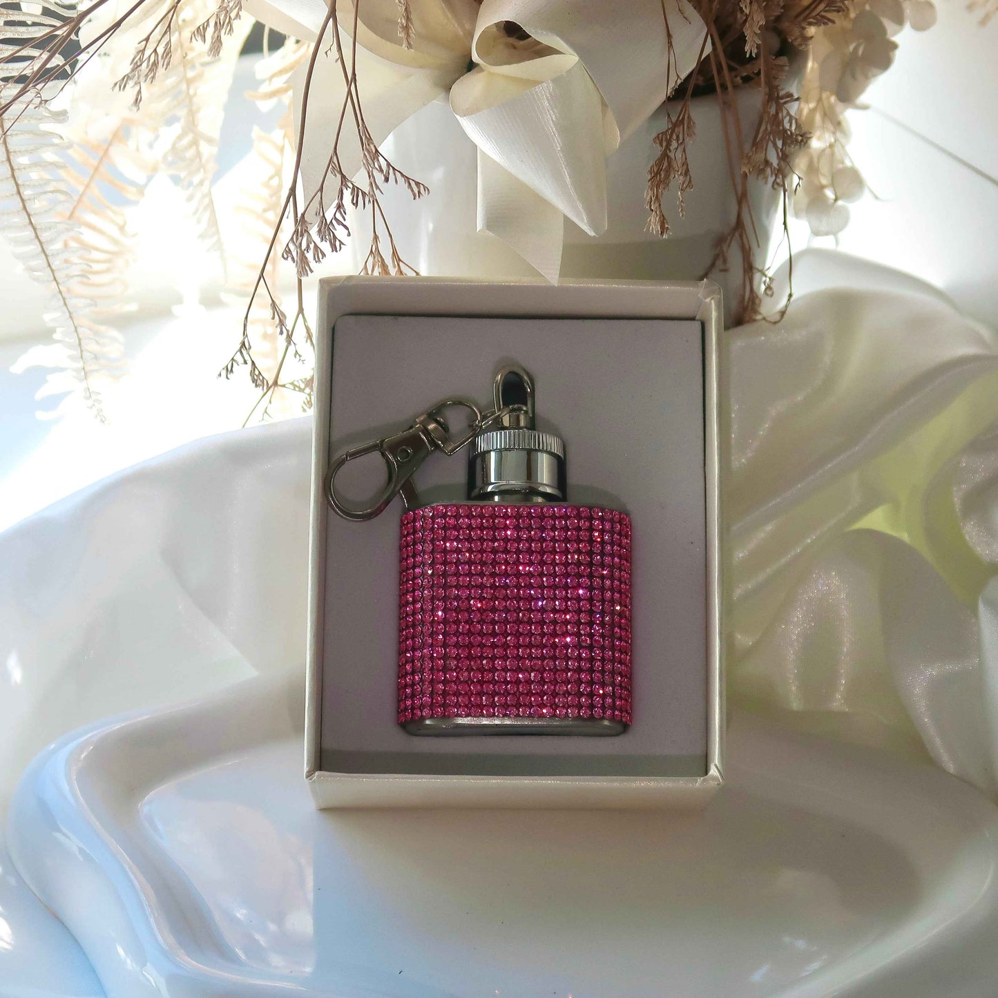 Pink Bling Flask Keyring