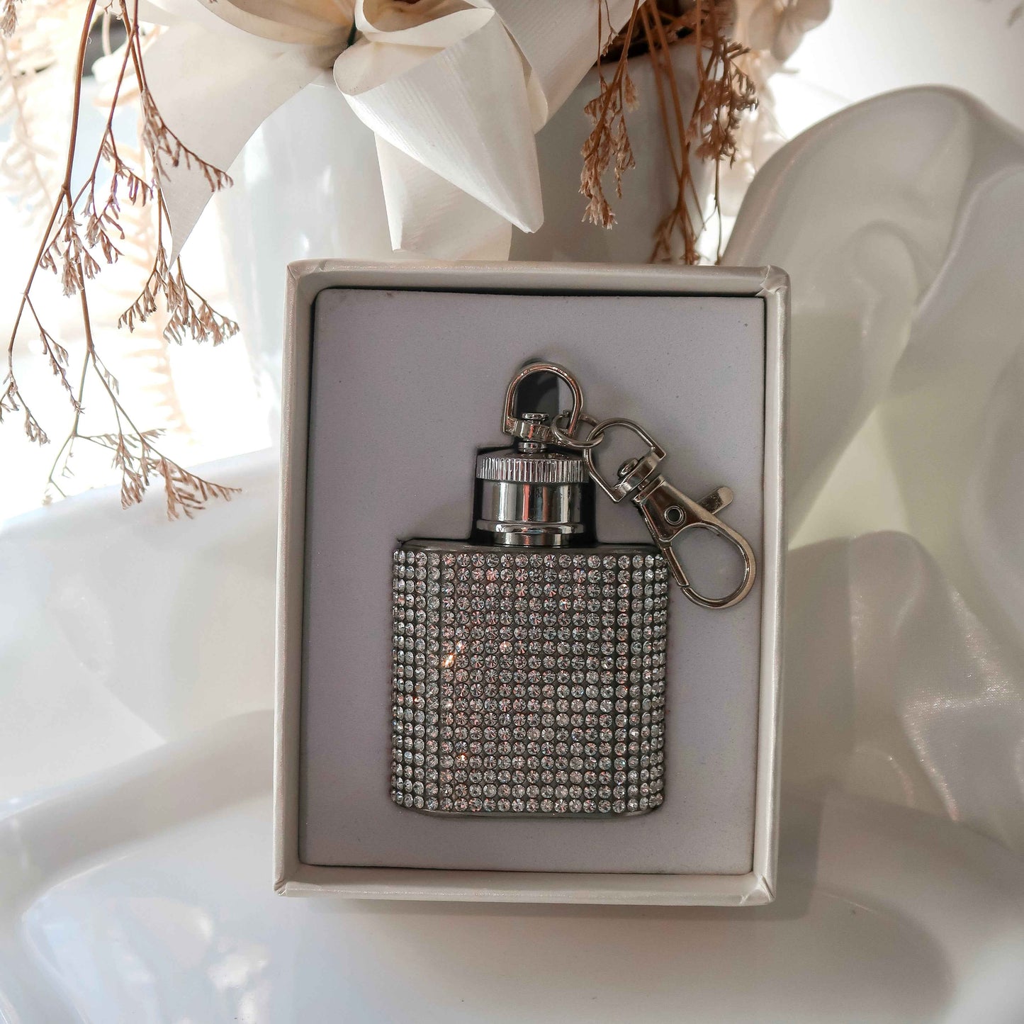 Silver Bling Flask Keyring
