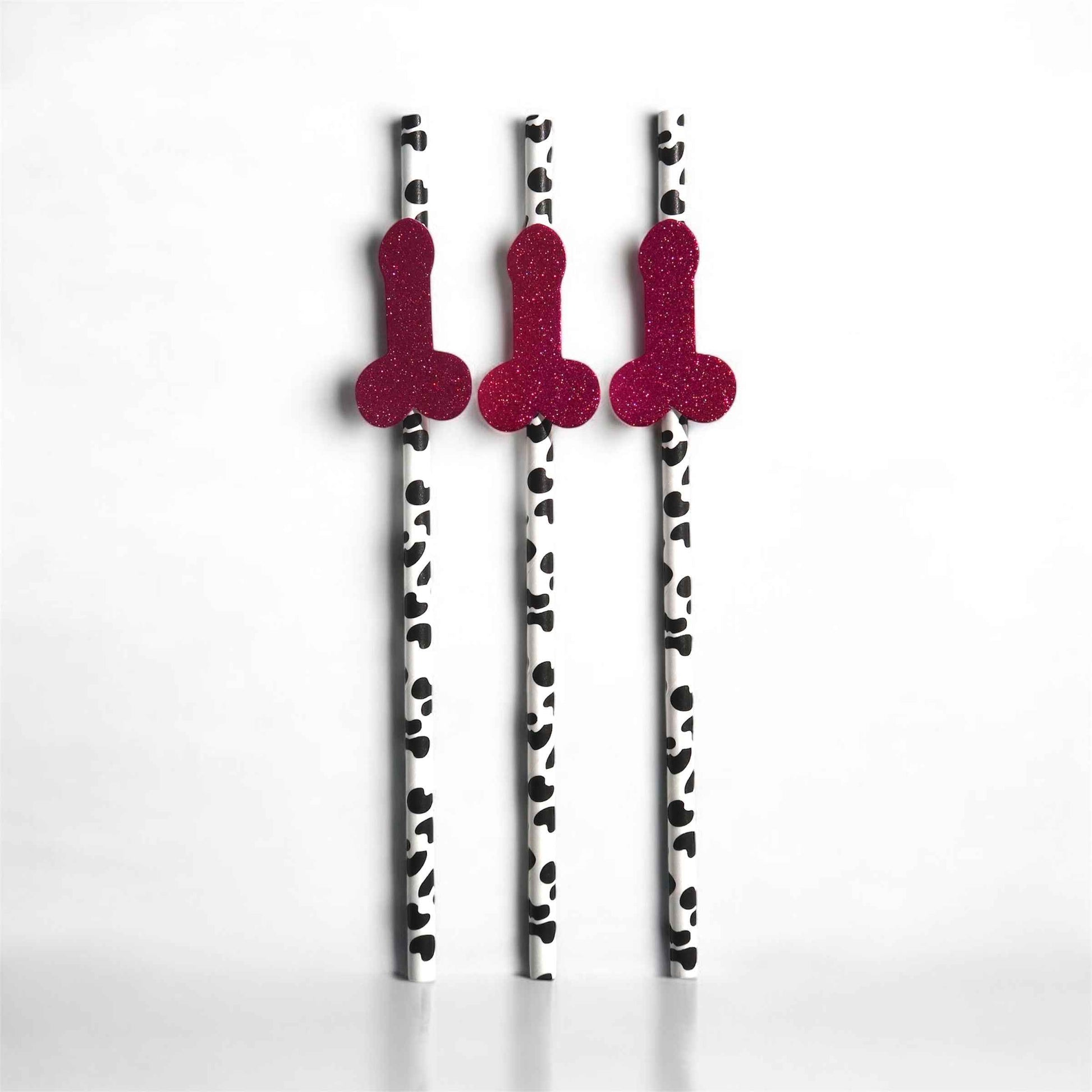 Pack of 10 Pink Glitter Willy Straws