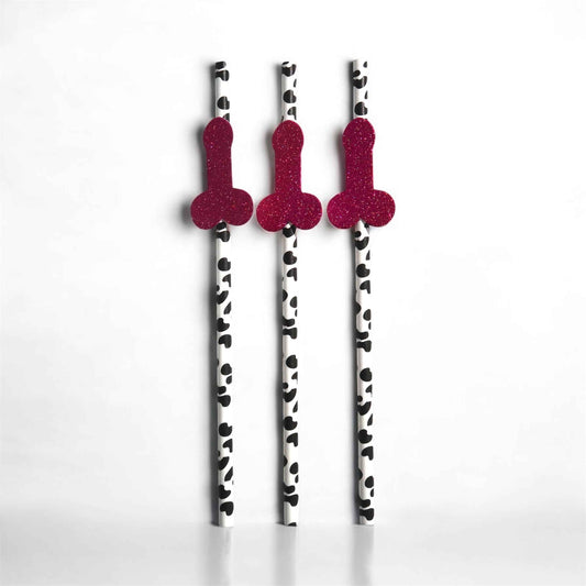 Pack of 10 Pink Glitter Willy Straws