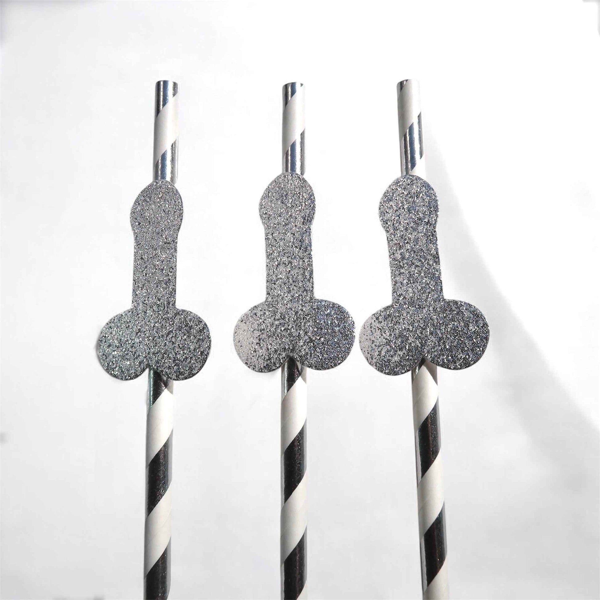 Pack of 10 Silver Glitter Willy Straws