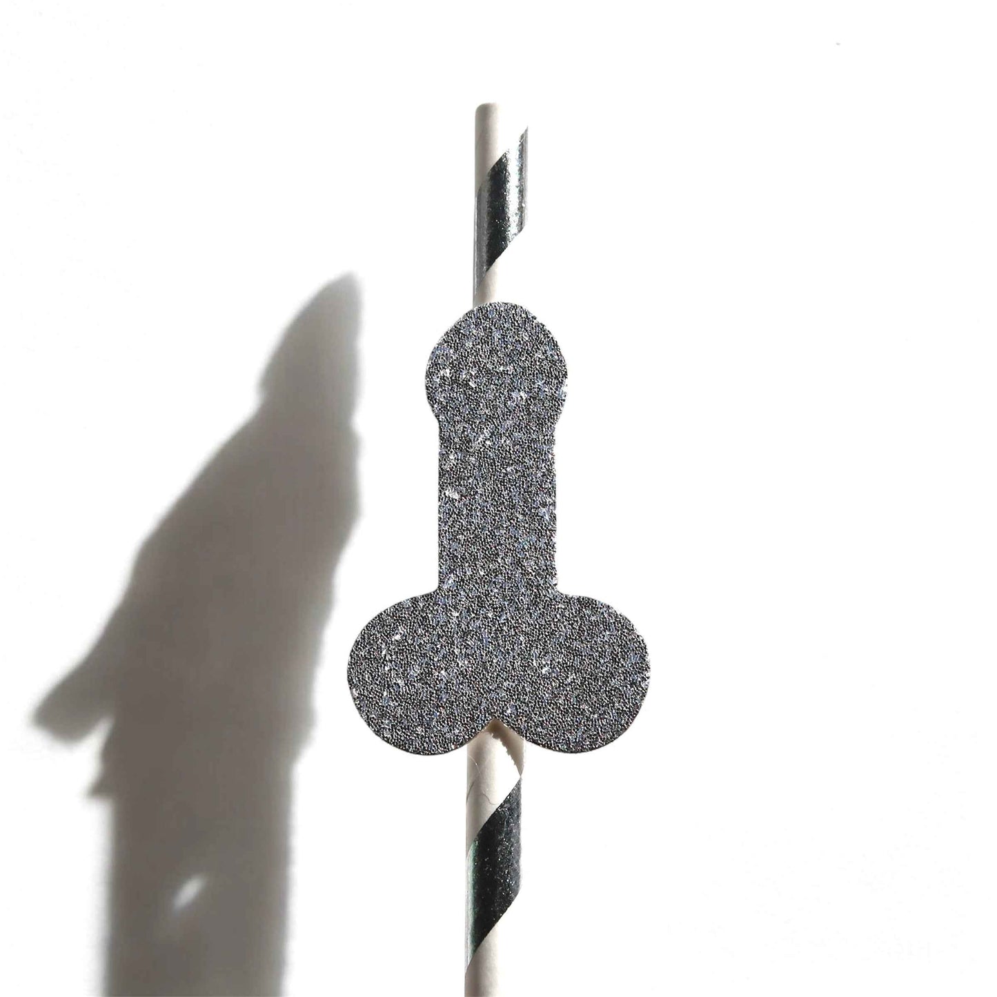 Pack of 10 Silver Glitter Willy Straws