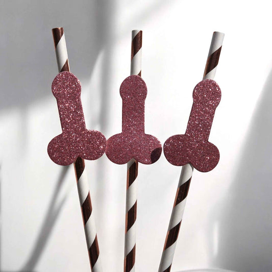 Pack of 10 Rose Gold Willy Straws